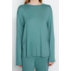 Tarz Rahat Uzun Kollu Boru Paça Lacivert Yırtmaç Detaylı Tshirt-Pantolon Örme Pijama Takımı