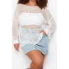 Plus Size Women Modern Style Comfortable Long Crew Neck Openwork Sleeve Regular Knitwear Sweater
