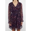 Fashion Style Regular Double Breasted Mini Length Floral Patterned Belted Lined Chiffon Woven Dress