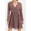 Fashion Style Regular Double Breasted Mini Length Floral Patterned Belted Lined Chiffon Woven Dress