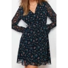 Fashion Style Regular Double Breasted Mini Length Floral Patterned Belted Lined Chiffon Woven Dress