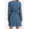 Fashion Style Regular Double Breasted Mini Length Floral Patterned Belted Lined Chiffon Woven Dress