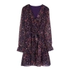 Fashion Style Regular Double Breasted Mini Length Floral Patterned Belted Lined Chiffon Woven Dress