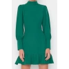 Fashion Style Regular Stand Collar Mini Length A Cut Skirt Gathered Woven Dress