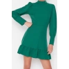 Fashion Style Regular Stand Collar Mini Length A Cut Skirt Gathered Woven Dress