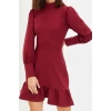 Fashion Style Regular Stand Collar Mini Length A Cut Skirt Gathered Woven Dress