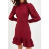 Fashion Style Regular Stand Collar Mini Length A Cut Skirt Gathered Woven Dress