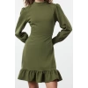 Fashion Style Regular Stand Collar Mini Length A Cut Skirt Gathered Woven Dress