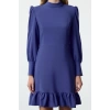 Fashion Style Regular Stand Collar Mini Length A Cut Skirt Gathered Woven Dress