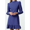 Fashion Style Regular Stand Collar Mini Length A Cut Skirt Gathered Woven Dress
