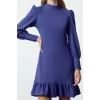 Fashion Style Regular Stand Collar Mini Length A Cut Skirt Gathered Woven Dress