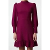 Fashion Style Regular Stand Collar Mini Length A Cut Skirt Gathered Woven Dress