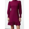 Fashion Style Regular Stand Collar Mini Length A Cut Skirt Gathered Woven Dress