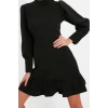 Fashion Style Regular Stand Collar Mini Length A Cut Skirt Gathered Woven Dress