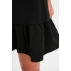 Fashion Style Regular Stand Collar Mini Length A Cut Skirt Gathered Woven Dress