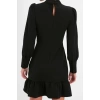 Fashion Style Regular Stand Collar Mini Length A Cut Skirt Gathered Woven Dress