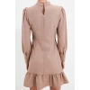 Fashion Style Regular Stand Collar Mini Length A Cut Skirt Gathered Woven Dress