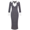 Moda Slim Casual Günlük Fitilli Triko Polo Yaka Uzun Kol Bodycone Midi Boy Elbise