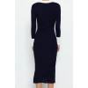 Moda Slim Casual Günlük Fitilli Triko Polo Yaka Uzun Kol Bodycone Midi Boy Elbise