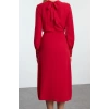 Fashion Style Regular Cowl Neck Midi Length Slit Woven Dress
