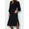 Fashion Style Regular Cowl Neck Midi Length Slit Woven Dress