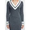 Moda Stil Regular V Yaka Midi Boy Triko Renk Bloklu Elbise