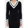 Moda Stil Regular V Yaka Midi Boy Triko Renk Bloklu Elbise