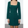 Fashion Style Regular Square Collar Mini Length Pocket Detailed Woven Jacket Dress