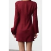 Moda Stil Relaxed Bisiklet Yaka Mini Boy Düz Kesim Gül Detaylı Dokuma Elbise