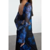 Moda Stil Slim Kayık Yaka Maxi Boy Soyut Sırt Dekolteli Tül Esnek Örme Elbise