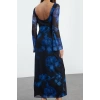 Moda Stil Slim Kayık Yaka Maxi Boy Soyut Sırt Dekolteli Tül Esnek Örme Elbise
