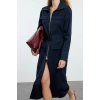 Moda Stil Regular Gömlek Yaka Midi Boy Fermuarlı Cep Detaylı Gabardin Kumaş Dokuma Gömlek Elbise