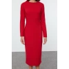 Moda Stil Regular Bisiklet Yaka Midi Boy Vücudu Saran Dokuma Elbise
