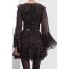 Moda Stil Regular V Yaka Mini Boy Limited Edition Eteği Volanlı Leoparlı Şifon Dokuma Elbise