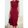 Moda Stil Regular Bisiklet Yaka Midi Boy Düz Kalıp Dokuma Elbise
