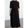 Fashion Style Relaxed Crew Neck Midi Length Pleated Skater Stretchy Knit Dress