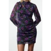 Fashion Style Regular Stand Collar Mini Length Floral Fitted Body-Styling Lined Chiffon Woven Winter Dress