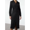 Fashion Style Regular Shirt Collar Midi Length Fitted Body-Smoothing Woven Dress