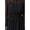 Fashion Style Regular Stand Collar Midi Length Plain Waist Opening Gathered Chiffon Lined Woven Dress
