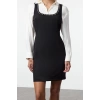Fashion Style Slim Square Neck Mini Length Collar Stone Embroidery Detailed Vest Woven Dress