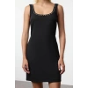 Fashion Style Slim Square Neck Mini Length Collar Stone Embroidery Detailed Vest Woven Dress