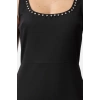 Fashion Style Slim Square Neck Mini Length Collar Stone Embroidery Detailed Vest Woven Dress