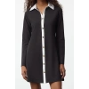 Fashion Style Regular Button-down Collar Mini Length Color Block Button Detailed Knitted Dress