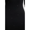 Moda Stil Slim Dik Yaka Midi Boy Taş Detaylı Truvakar Kol Bodycone Vücuda Oturan Örme Elbise