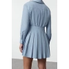 Moda Stil Regular Gömlek Yaka Mini Boy Pili Detaylı Düz Dokuma Gömlek Elbise