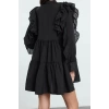 Fashion Style Regular Shirt Collar Mini Length Plain Lace Detailed Woven Dress