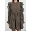 Fashion Style Regular Shirt Collar Mini Length Plain Lace Detailed Woven Dress