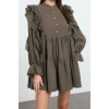 Fashion Style Regular Shirt Collar Mini Length Plain Lace Detailed Woven Dress