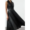 Moda Stil Slim Kruvaze Midi Boy Düz Örme Elbise
