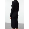 Fashion Style Slim Button Collar Maxi Length Placket Fitted Body-Smoothing Flexible Knit Dress